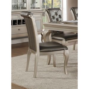 Set da Pranzo Moderno Glamour in Finitura Argento, 7 Pezzi, Stile Tradizionale, Tavolo da Pranzo con Prolunga, 6 Sedie con Bottoni in Cristallo Trapuntati - Product Image 2