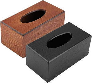 Boîte à mouchoirs rectangulaire décorative en bois avec couvercle à charnière, distributeur de serviettes de style antique - Product Image 4