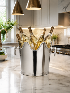 Seau à vin isotherme en acier inoxydable à double paroi de fabrication indienne avec bord festonné unique – Refroidisseur de luxe pour vins et boissons - Product Image 5