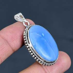 Pendentif en opale bleue d'Owyhee fait main, argent sterling 925 plaqué rhodium, bijou de fiançailles et de mariage unique, élégant et tendance - Product Image 5