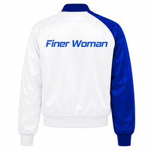 Veste universitaire en satin contrastant bleu et blanc pour femmes de la sororité Zeta Phi Beta, avec boutons pression sur le devant, col et poignets en tricot côtelé, style universitaire - Product Image 4