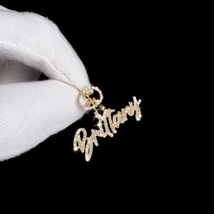 925 <b>Silver</b> Gold Plated Cursive <b>Initial</b> Letter Name Pendant Custom Iced Charm <b>Necklace</b> Lab Grown Diamond Personalized Trendy Gift - Product Image 1