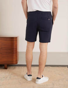 Pantalones cortos tipo bermuda de algodón azul marino para hombre con cintura con cordón y bolsillos, estilo casual, corte de tiro medio - Product Image 3