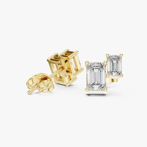 Pendientes de Diamantes Cultivados en Laboratorio con Corte Esmeralda de Dos Piedras de 1.47CTW, Oro Amarillo de 9K, Joyería Fina al por Mayor OEM - Product Image 2