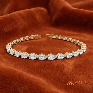 สร้อยข้อมือเทนนิสโมอิสซาไนต์ทรงลูกแพร์สำหรับผู้หญิง ชุบทอง 18K สร้อยข้อมือหรูหรา ของขวัญ - Product Image 3