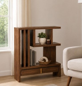 Modern <b>Wooden</b> Tiered <b>Bookcase</b> 3 Shelves Freestanding Backless Storage Rack with Drawer for Living Room Home Office - Product Image 1