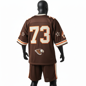 Ensemble maillot et short de football pour homme, 160 GSM, polyester mesh premium, marron crème orange, panneau latéral, logo personnalisé pour ensemble homme - Product Image 2