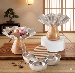 Serveur de salade mixte alimentaire en acier inoxydable de haute qualité bol spacieux ou vaisselle avec socle en bois à bas prix - Product Image 1