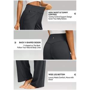 2025 pantalons de survêtement à jambes larges pour femmes taille haute pantalons de travail de Yoga poches 30 \ "gris foncé XL pour pantalon de salon Petite/Tall - Product Image 3