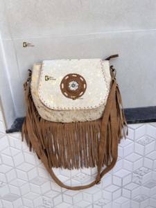 Nuevo Bolso de Mano de Cuero Vacuno Auténtico con Flecos, Bolso Bandolera Metálico con Peluche, Bolsos en Oferta, Bolso de Mano para Mujer para Fiestas - Product Image 3