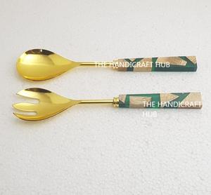 Ensemble cuillère et fourchette à salade en métal de qualité supérieure avec manche en bois et résine pour ustensiles de cuisine - Product Image 6
