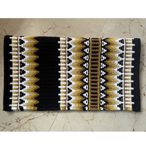 Manta de lana tejida a mano con patrón azteca para caballo, color negro, amarillo y marrón - Product Image 1