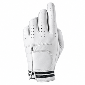 Gants de golf unisexes respirants en cuir véritable blancs avec fermeture auto-agrippante - Product Image 4