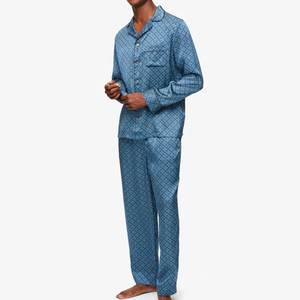 Nouvel ensemble de pyjama de luxe pour homme 100 % soie satinée respirante, vêtements de détente doux à manches longues, vêtements de nuit, logo personnalisé, grande taille, soie d'hiver - Product Image 1