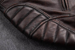 <b>High</b> Quality Men's Full-length Regular Fit Genuine <b>Leather</b> Jacket Gray Turn-down Collar <b>Leather</b> Jacket - Product Image 5