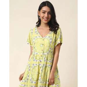 Robe longue bohème artisanale pour femme, unie jaune et blanche, taille naturelle, idéale pour les sorties décontractées - Product Image 6