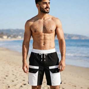 Shorts de Baño Bermuda para Hombre, Cintura Media, con Cordón Elástico, Bolsillo Cargo, Personalización Completa, en Colores Contrastantes - Product Image 3