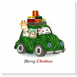 Tarjeta de quilling al por mayor, diseño temático de viaje familiar navideño, tarjeta de felicitación hecha a mano personalizada, tarjeta de Navidad OEM/ODM para deseos - Product Image 1