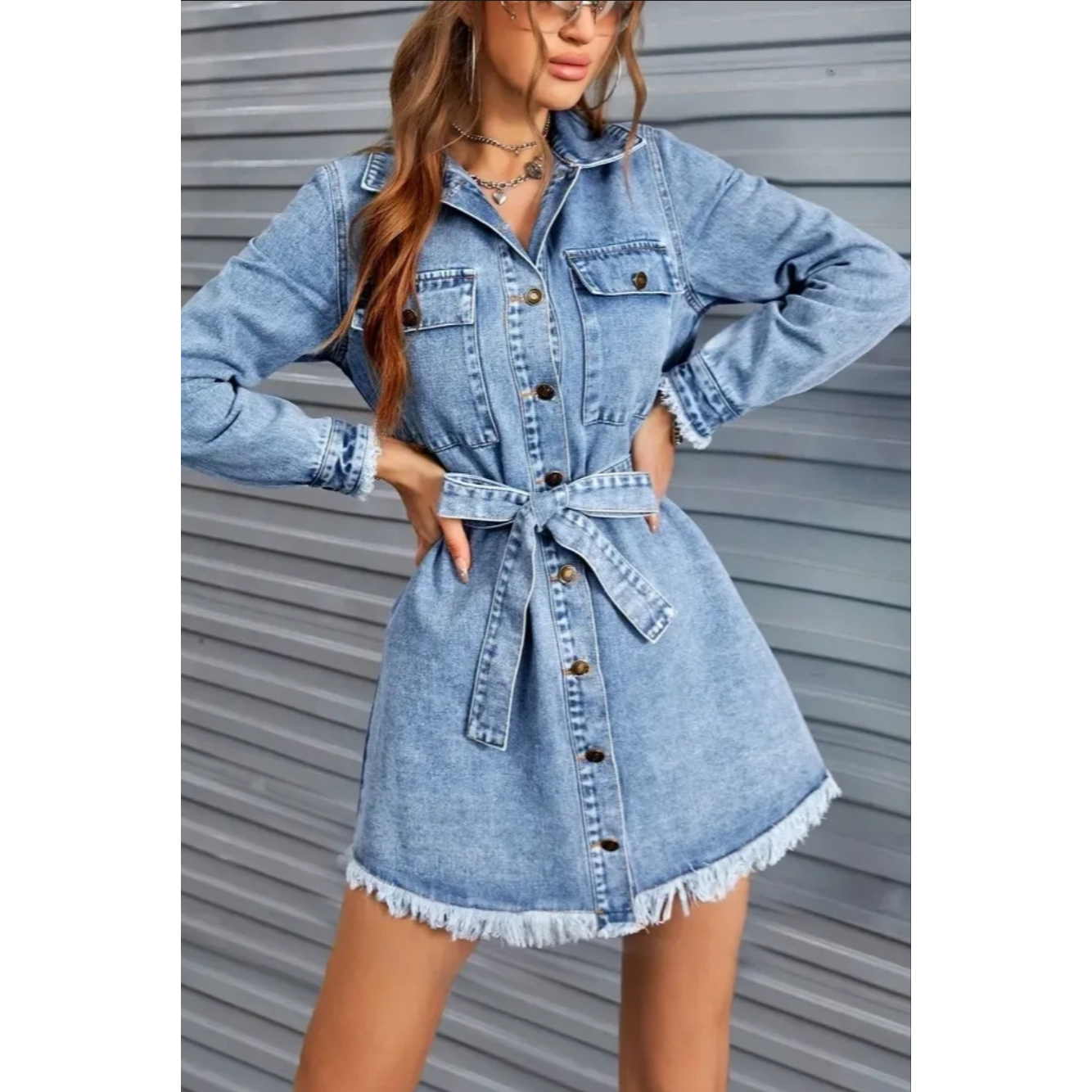 white christmas dresses Button Up Frayed Hem Denim Shirt Dress – Rachelle Danielle Rose Gifts &  Decor
