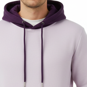 Sudadera con capucha para hombre al por mayor, estilo streetwear, en bloques de color lavanda y morado oscuro, fabricación OEM personalizada - Product Image 4