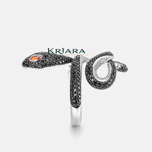 Anillo de Serpiente para Mujer, Plata, Diamante Cultivado en Laboratorio, Corte Brillante Redondo, Ojo Rojo, Joyería de Lujo para Uso Diario - Product Image 5