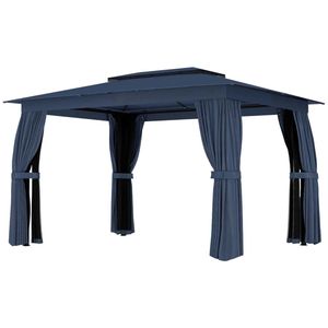 Pergola Gazebo Blu da Esterno con Tetto Morbido e Tende Parasole, Riparo Antipioggia con Tende - Product Image 5