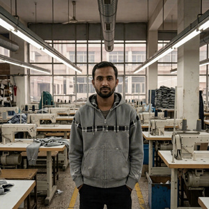 Sweat à capuche gris en denim pour homme, zippé, patchwork, brodé, effet vieilli, 100% coton, coupe courte, sérigraphie, streetwear décontracté, hiver - Product Image 3