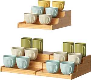 Soporte de pared de madera para tazas de café con pizarra, estante moderno para tazas de té, ganchos colgantes para almacenamiento en cocina, estación de café. - Product Image 4