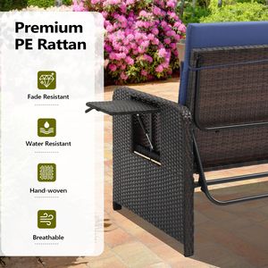 Divano a due posti in rattan da esterno con divano letto 2-in-1 e ottoman, vassoio ottoman regolabile a 5 livelli, vassoio laterale retrattile, uso multiuso - Product Image 5