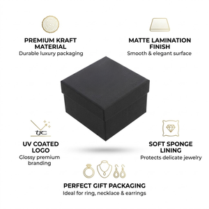 Caja de Regalo para Joyería Negra de Cartón Kraft con Laminado Mate y Recubrimiento UV |   Empaque Premium con Forro de Esponja para Collar, Anillo y Pendientes - Product Image 6