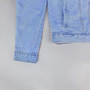 Stylish Light Blue Coated Sheep Skin <b>Denim</b> <b>Jacket</b> with Zipper Closure Letter Pattern Trendy Casual Winter Outerwear - Product Image 3