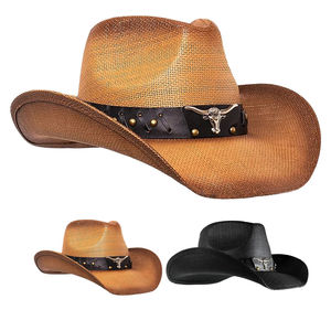 Sombreros Vaqueros Negros de Jazz Occidental, Sombrero de Paja Unisex para Niños, Protección Solar, Sombreros de Vaquero para Hombre, Verano - Product Image 5