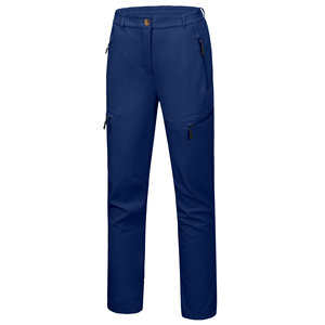 Pantalon de sport pour femme, imperméable, en polyester softshell, taille élastique, tissu extensible, fermeture éclair, longueur intégrale, pour l'hiver - Product Image 3