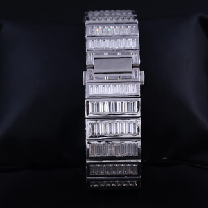 Nouvelle conception, montre mécanique de luxe faite à la main en acier inoxydable, boîtier carré, verre saphir, analogique, fermoir à bouton-poussoir, diamants baguette - Product Image 5