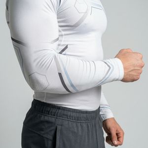Chemises de compression blanches à col rond pour hommes, vêtements de sport, entraînement en salle de sport, couche de base, manches longues, imprimées, rashguard BJJ - Product Image 3