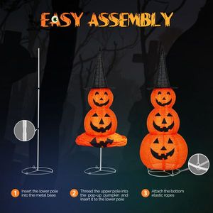 Decorazioni di Halloween a forma di zucca pieghevole da 1,5 m con 100 luci LED, decorazioni di Halloween premium per interni ed esterni - Product Image 2