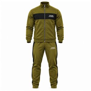 Ensemble de survêtement Prime Power pour homme, vert olive, veste zippée à col montant et pantalon de jogging fuselé, respirant, collection sportswear 2026, dernière nouveauté - Product Image 1