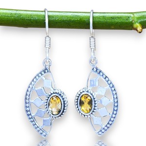 Pendientes de aro colgantes de plata de ley 925 con citrino amarillo de corte ovalado, modernos, para mujer, regalos de boda. - Product Image 1
