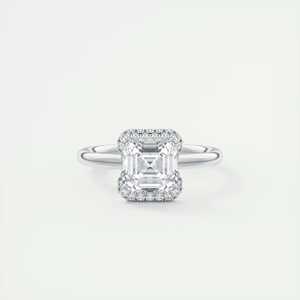 Bague solitaire demi-halo en forme de croissant avec diamant de laboratoire taille Asscher de 2,15 carats et sertissage encastré en or blanc 14 carats - Product Image 3