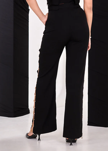 Pantalon large en crêpe noir orné de strass pour femme, coupe ample, léger, idéal pour les soirées et les occasions spéciales, tissu doux et confortable, tendance - Product Image 2