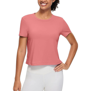 Active Style women crop top t shirt breathable stretch fabric short sleeve slim fit for gym workouts yoga training casual wear - Product Image 1