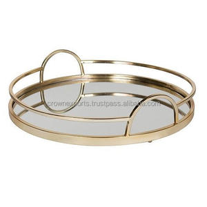 Bandeja de Servicio con Espejo y Asa, Color Dorado, Rectangular, de Vidrio, para Hotel y Restaurante - Product Image 5