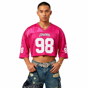 Maillot de football américain rose vif tendance pour homme, coupe courte, en maille respirante, manches courtes, style streetwear unisexe, OEM/ODM - Product Image 1