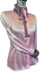 Hecho a mano Cowgirl Western Show Shirt Stretch Tafetán Tela rosa claro - Product Image 3