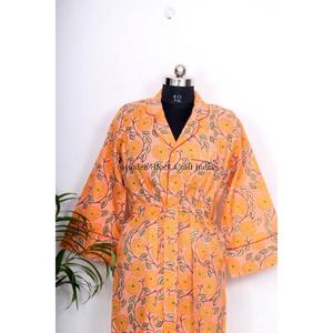 Vestido de Vacaciones, Vestido Largo de Algodón Indio, Bata con Cinturón y Botones, Camisón para Mujer, Camisón Largo Tipo Kimono - Product Image 4