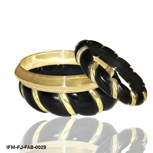 Vintage Inspired Chunky <b>Black</b> Resin and Gold Twisted <b>Ribbon</b> Bangle Bracelet Bold Statement Ribbed Cuff for Women - Product Image 5