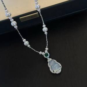 Collier de bijoux en jade de ciel étoilé de haute qualité, naturel, 3-7 mm, presque rond, avec des défauts, pendentif en gourde de jade - Product Image 3