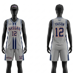 Tenue de Basketball Personnalisée pour Femme – Ensemble d'Équipe en Polyester Respirant 180 GSM avec Panneaux Gris et Bleu Marine, Imprimé par Sublimation - Product Image 5