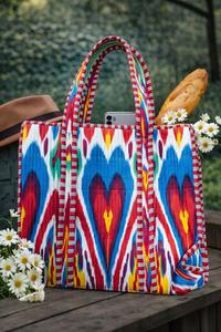 กระเป๋าช้อปปิ้งชายหาดผ้าฝ้ายลายดอกไม้รักษ์โลก น้ำหนักเบา ทำมือ พิมพ์ลายบล็อก  แบบเย็บติดกัน พร้อมช่องใส่ของด้านใน - Product Image 6