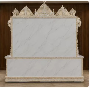 Mandir traditionnel en teck à l'aspect marbre, qualité supérieure, blanc et or, grande taille, sculpté à la main, Pooja Ghar en teck. - Product Image 5